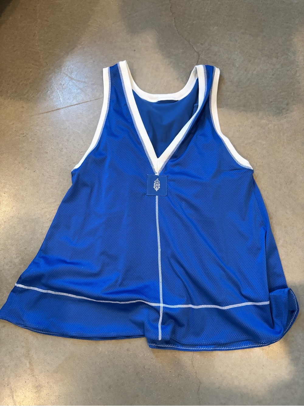 Free People Royal Blue Mesh V-Neck Romper with White Trim w/ body suit under